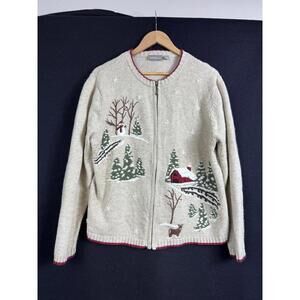 Croft & Barrow Women's L Cardigan Full Zip Christmas Snowmen Grannycore Holiday